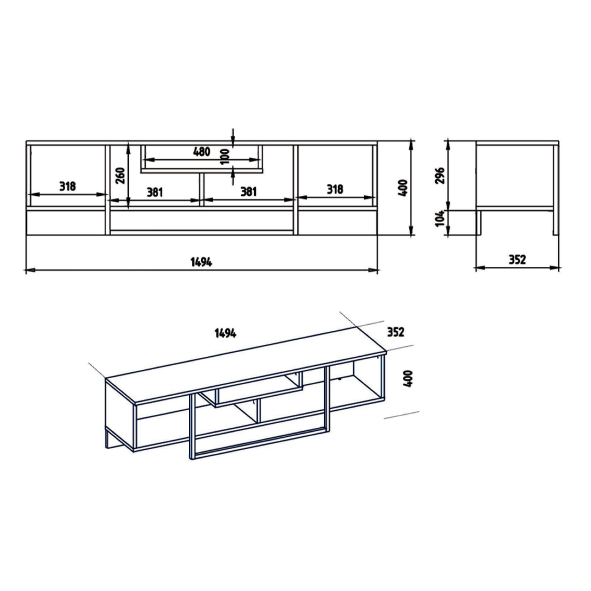 SIENA Meuble TV design industriel noyer et noir avec rangements - 149 cm