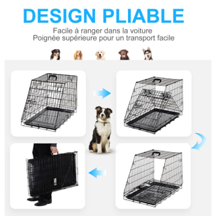 Cage de transport pour chien taille L dim. 76L x 48l x 55H cm métal noir