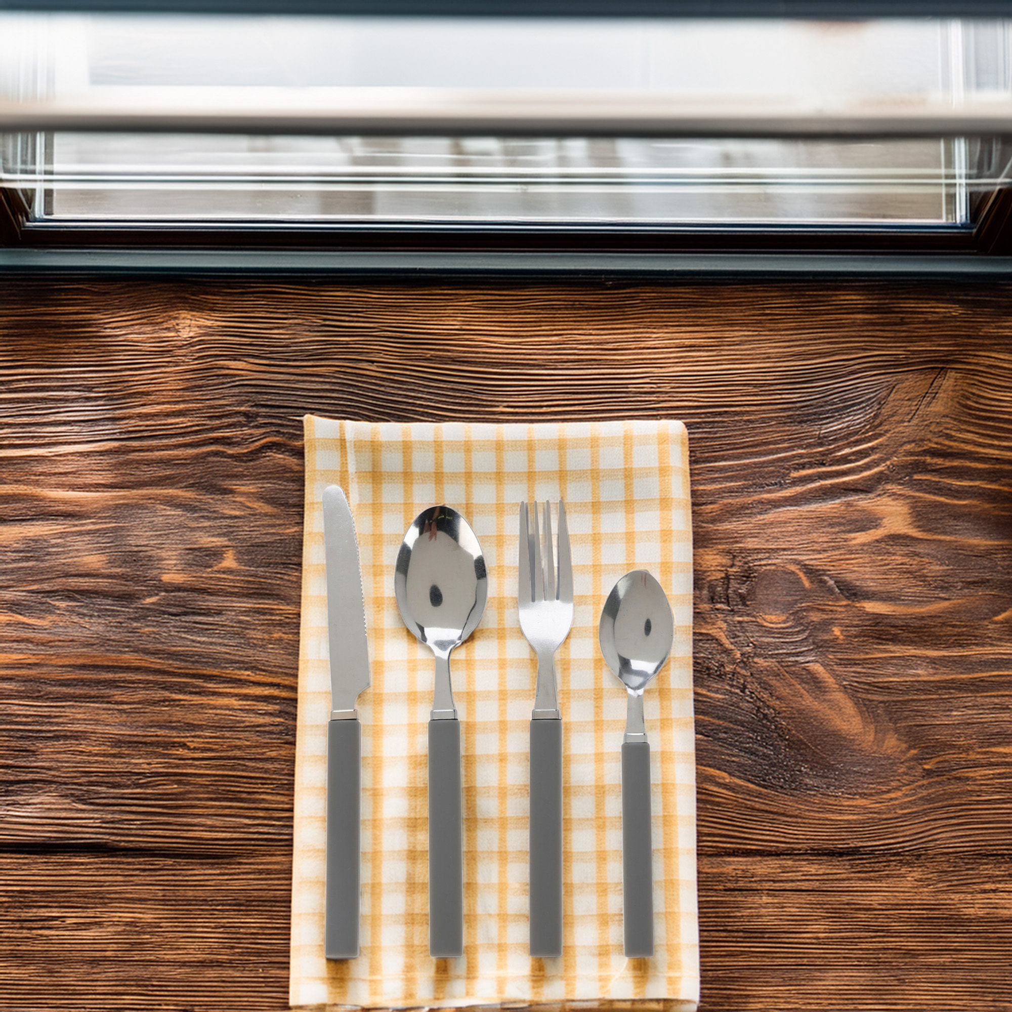 Well home juego de 17 cubiertos en soporte - acero inoxidable con mango de pp