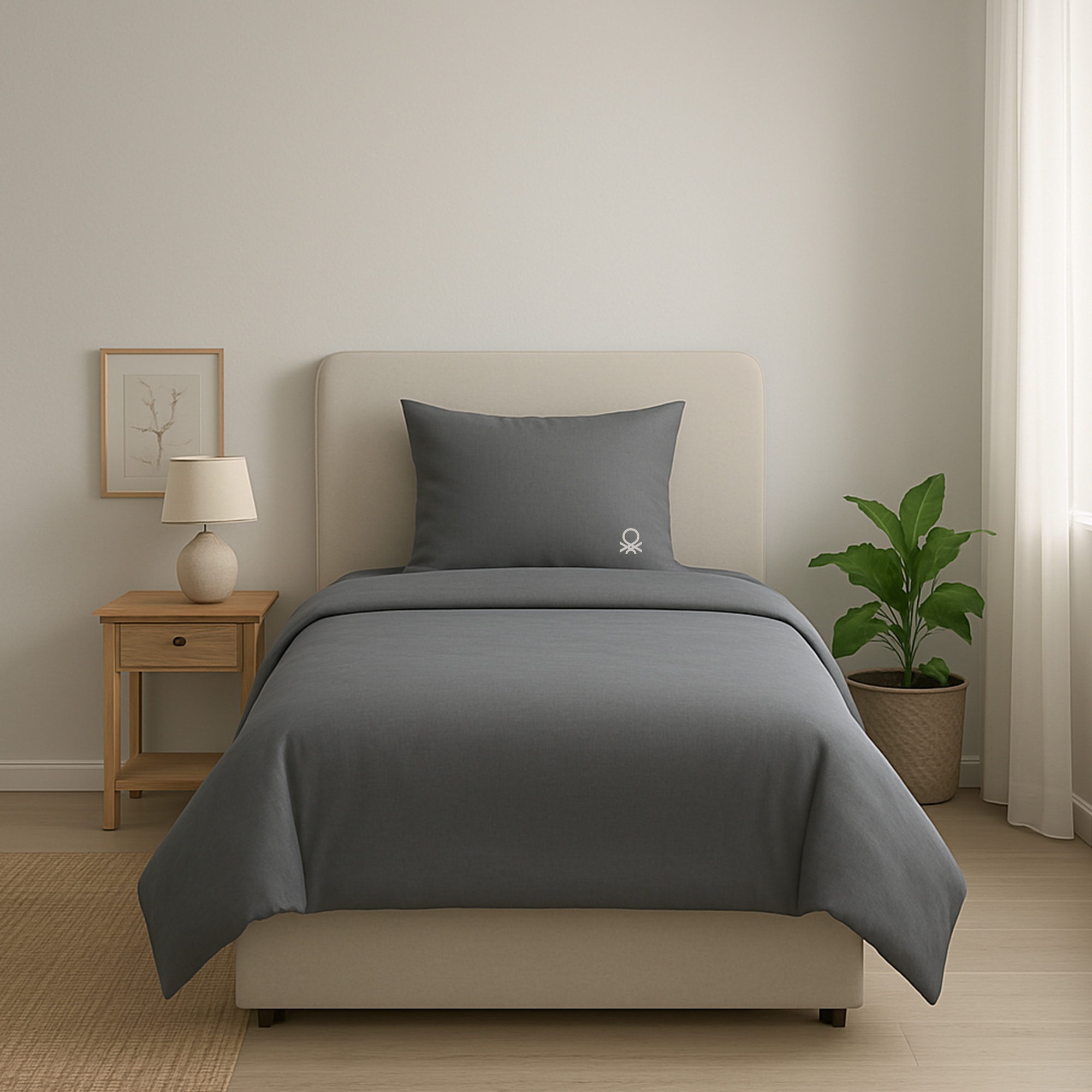 Set 2pc cama (1pc 150x220cm funda nórdica + 1pc 63x63cm funda de almohada) gris y beige tevere benetton 70%algodón + 30% poliéster
