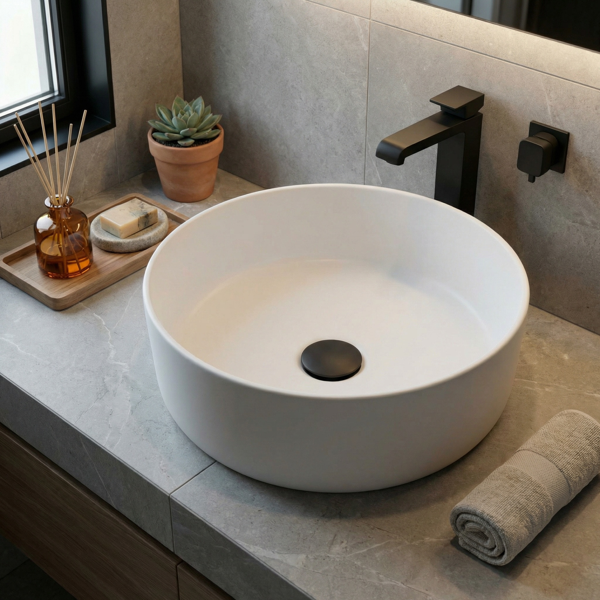 Vasque à poser Infinitio 39 x 39 x 12 cm sans trop-plein, blanc mat (SATINF3939M)