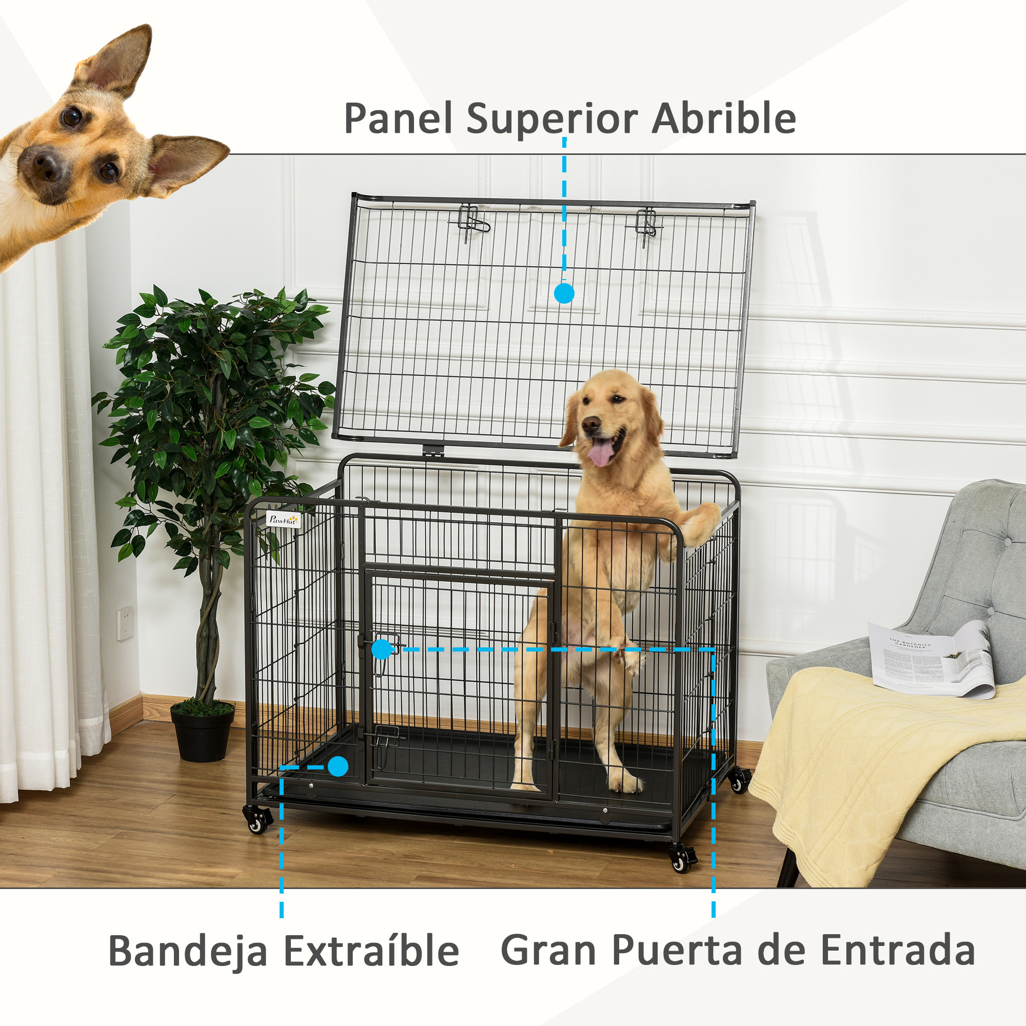 Jaula de Metal para Perros Plegable con Ruedas Bandeja Extraíble 109,5x71x78 cm