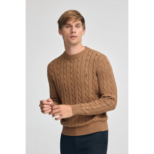 Jersey camel vigoré de punto trenzado y mezcla de lana con bordado Rigby Go