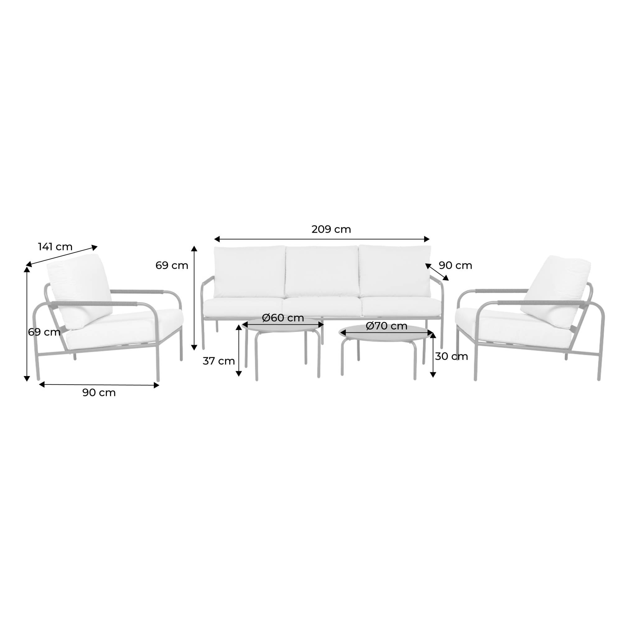 Salon de jardin LUANDA en acier. 5 places. kaki