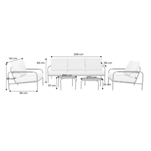 Salon de jardin LUANDA en acier. 5 places. kaki