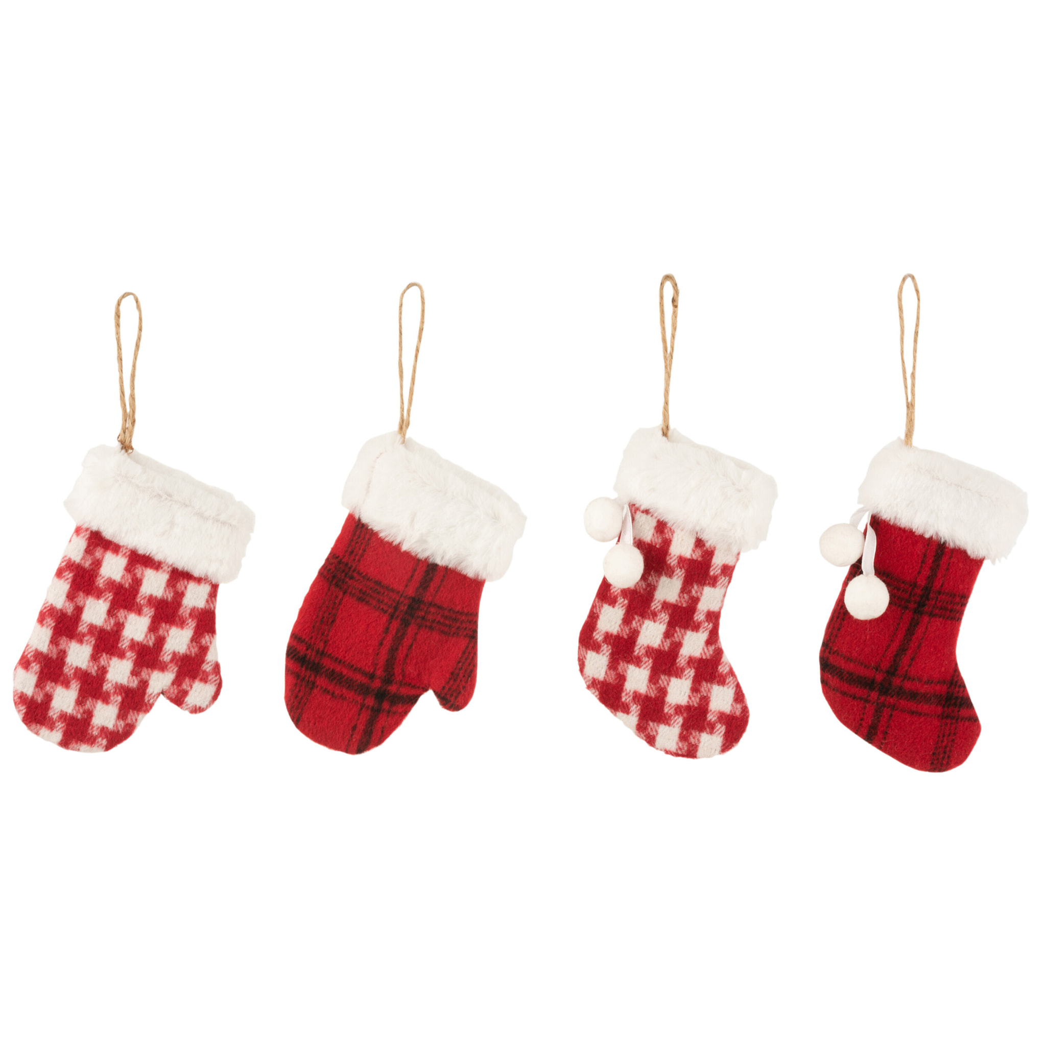 J-Line suspension de Noël Gant/Chaussettes Quadrillé - textile - rouge/blanc - 4 pcs