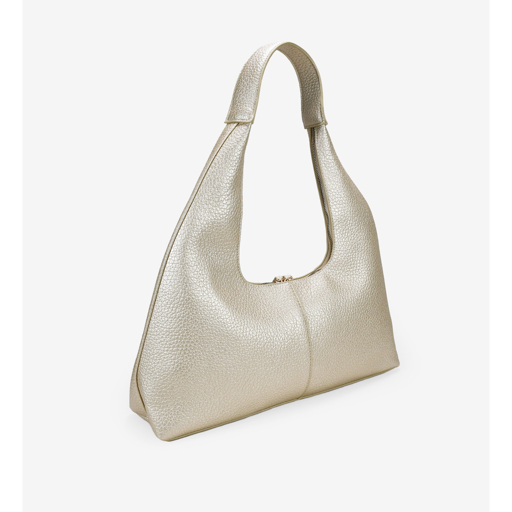 Bolso de hombro dorado con cremallera