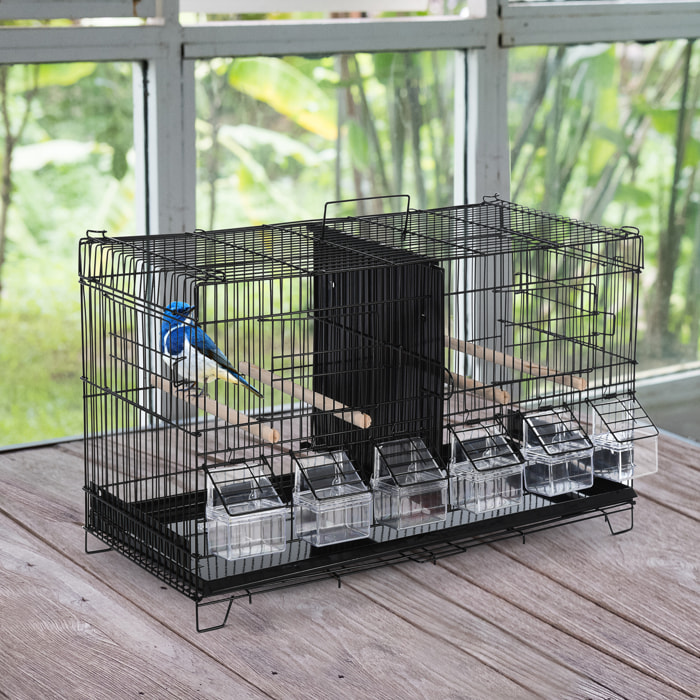 Jaula para Pájaros con Divisor Pajarera con Ganchos Superiores Puertas Comederos Perchas y Bandeja Extraíble para Canarios Periquitos 59,5x26,5x39,5 cm Negro