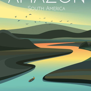 Affiche voyage Fleuve d'Amazonie Affiche sous cadre noir