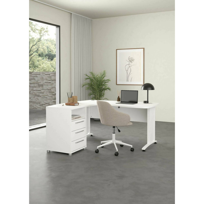 Scrivania Estong, Scrittoio multiuso, Tavolo per ufficio porta PC, Piano di lavoro, 159x150 h75 cm, Bianco