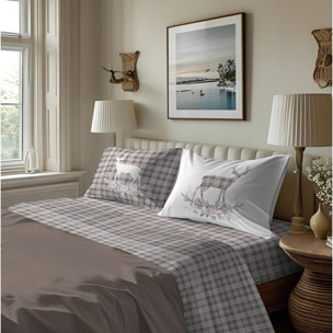 Completo letto in flanella tartan cervo beige