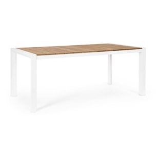 Tavolo da giardino CAMERON con piano in teak e struttura in alluminio bianco, 180×90 cm