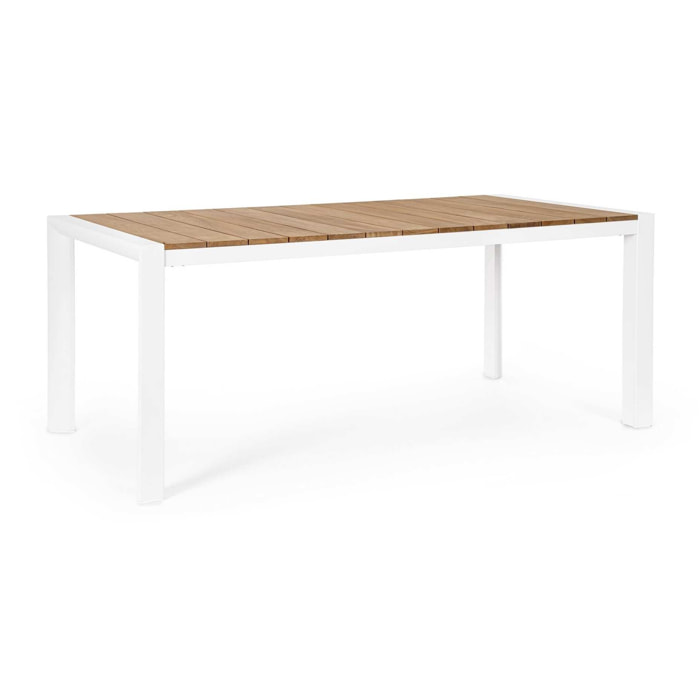 Tavolo da giardino CAMERON con piano in teak e struttura in alluminio bianco, 180×90 cm