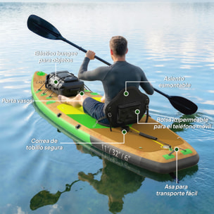 Tabla Paddle Surf Hinchable con Accesorios, 335 cm, Remo Convertible, Asiento, Aletas, Stand Up Paddle Board con Superficie Antideslizante, Bomba, Mochila y Funda, Carga 180 kg, para Adultos