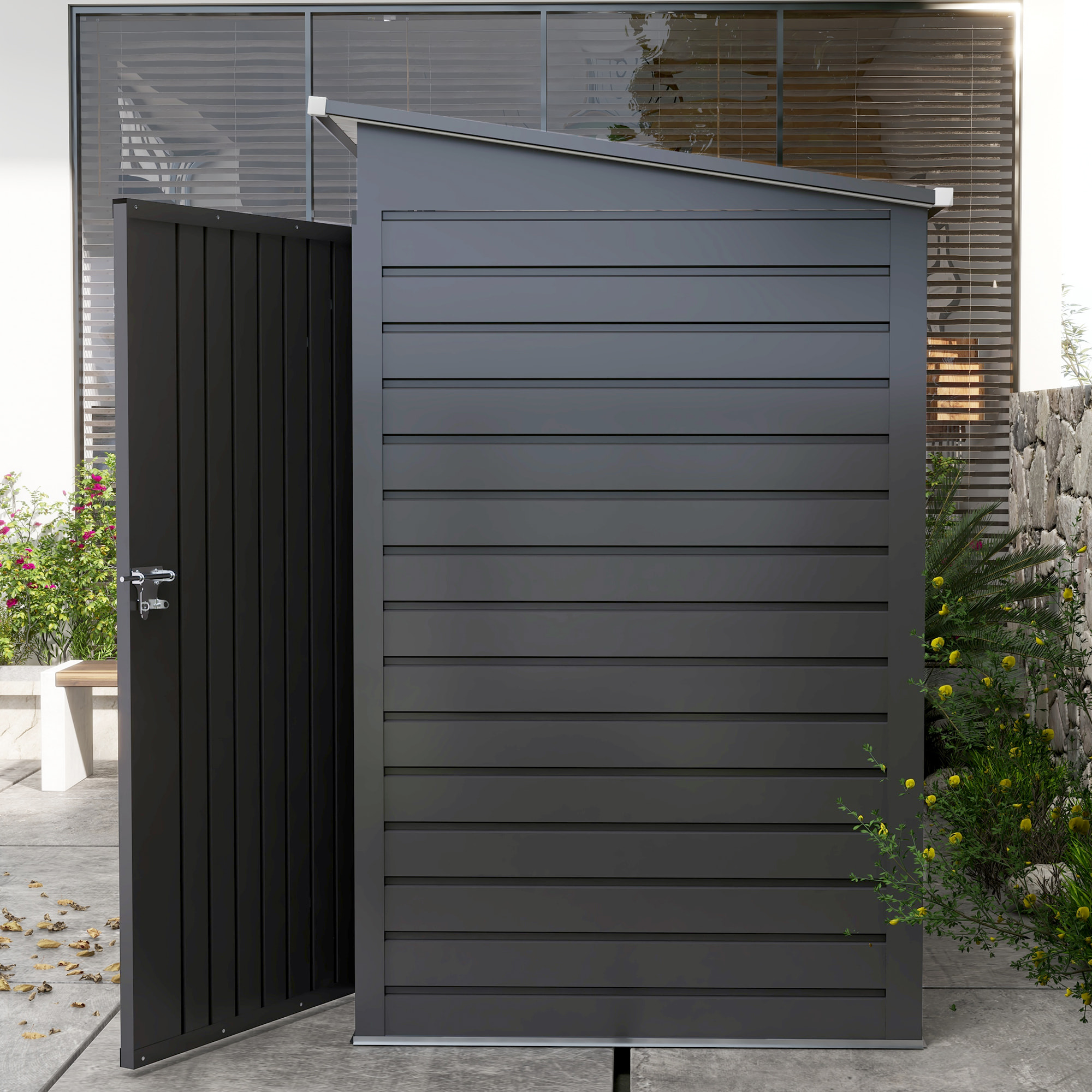 Caseta de Jardín Exterior 2,7m² 249x121x183 cm Cobertizo de Jardín Exterior con Doble Puerta 2 Ventilaciones y Pestillo Cobertizo para Terraza Patio Gris