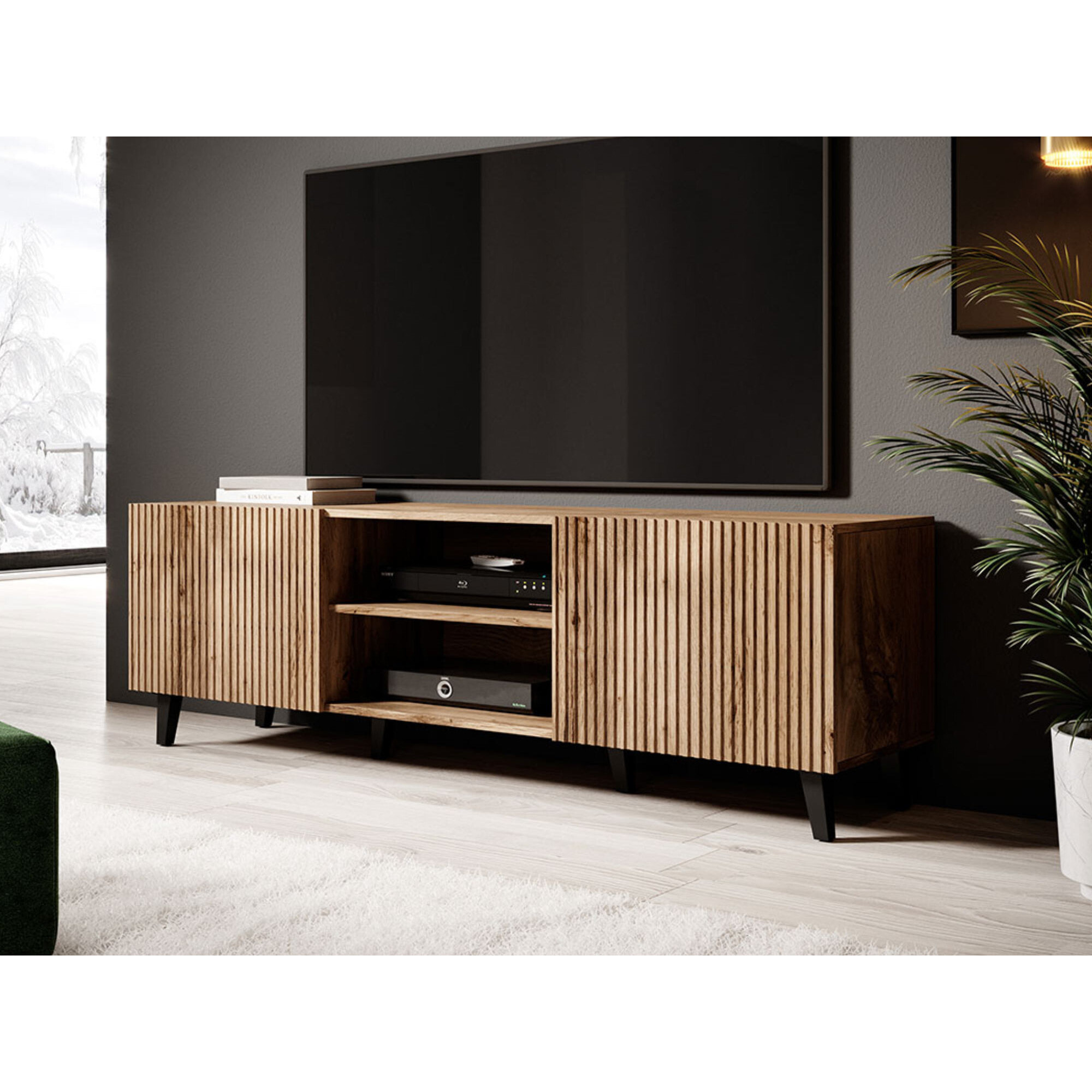 Come - meuble TV - effet bois - 2 portes et 2 niches - 150 cm - Bois