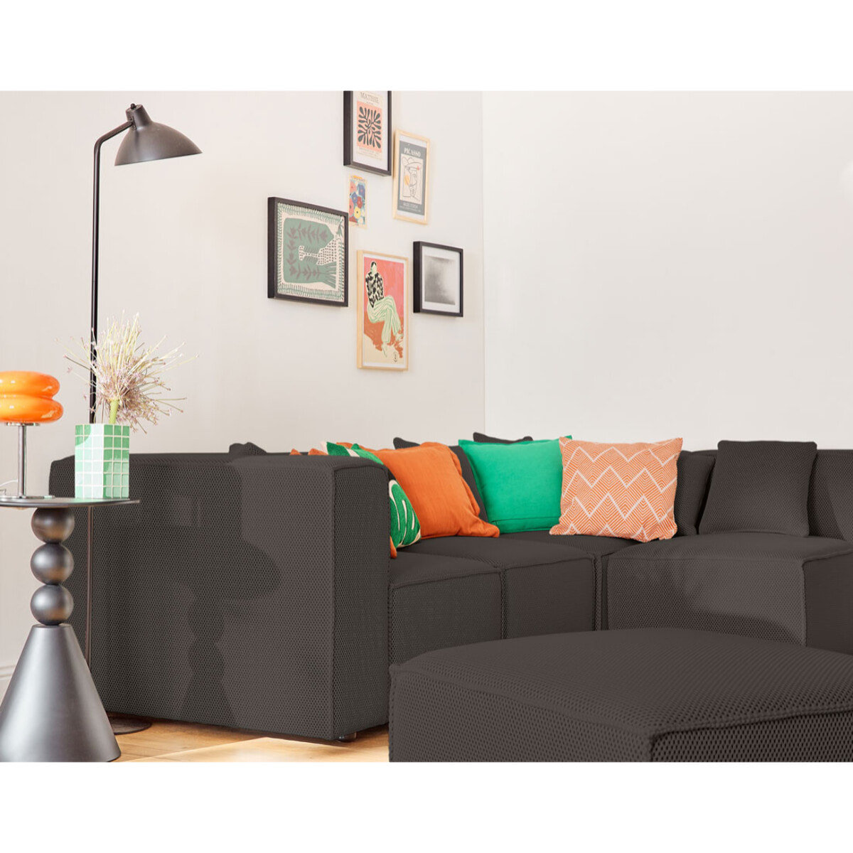 Arty - canapé modulable d'angle droit 5 places - en tissu mailles 3D - Gris foncé