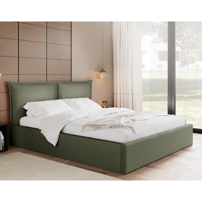 John - lit coffre - 140x200 cm - en velours - sommier inclus - Vert Kaki