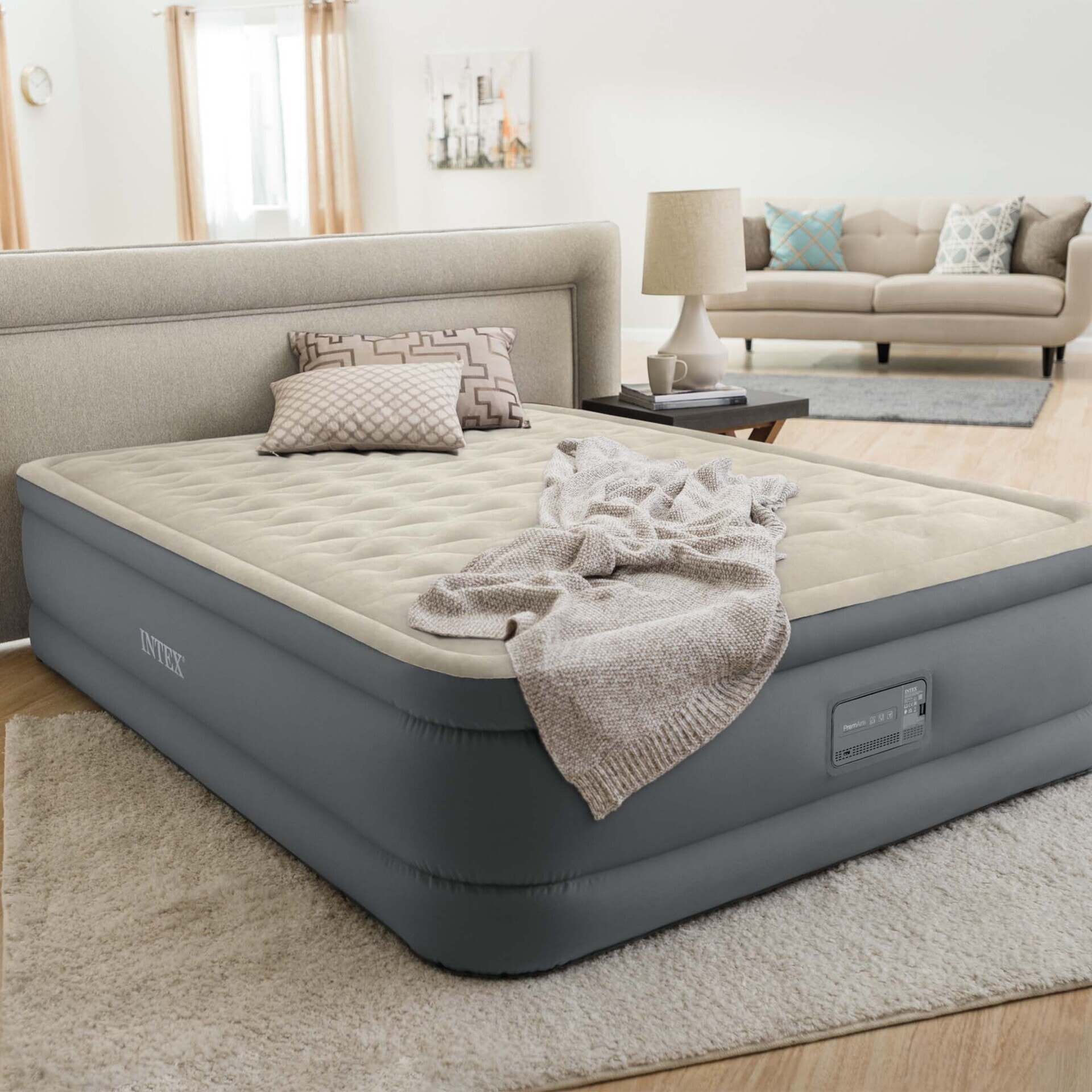 Intex Materasso Gonfiabile Dura-Beam PremAire II Matrimoniale con Pompa Elettrica e USB, 152x203x46 cm