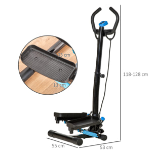 Máquina de Step Stepper Fitness con Manillar Altura Ajustable Pantalla LCD Cintas y Pedales Antideslizantes Equipo de Ejercicio para Gimnasio en Casa 55x53x118-128 cm Negro