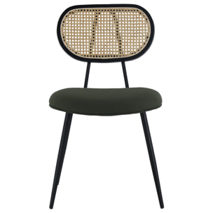 Lot de 2 chaises en cannage et tissu boucle vert kaki ELENA