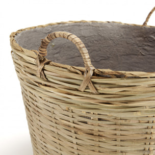 HANS - Pot de fleur rond 60x60cm en bambou naturel avec anses