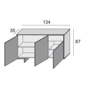 Credenza Dbakayok, Madia da salotto, Buffet da soggiorno a 3 ante e 1 cassetto, 100% Made in Italy, 134x35h87 cm, Bianco e Rovere