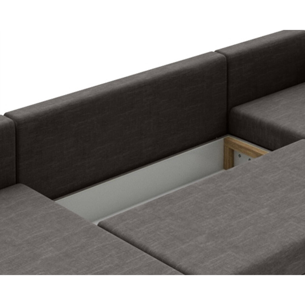 Roger - Canapé panoramique d'angle réversible 7 places convertible avec coffre en tissu - Gris / Blanc