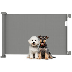Barrera de Seguridad para Perros Retráctil 0-136 cm Puerta para Perros Pequeños Extensible con Interruptor de Cierre Red de Seguridad para Pasillos Escaleras Interiores y Exteriores