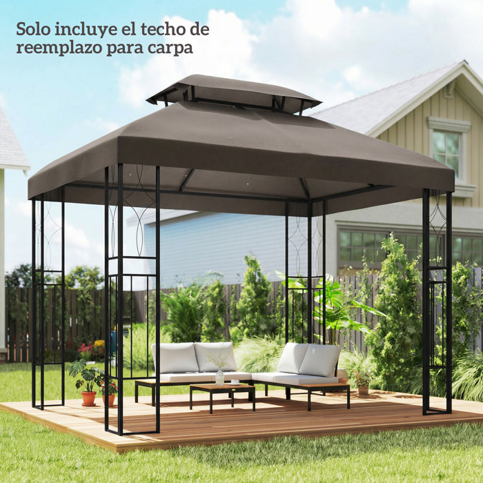 Techo de Repuesto para Cenador, 4x3 m, Cubierta de Repuesto con Techo Doble, 10 Orificios de Drenaje y Protección UV, SOLO Toldo de Recambio para Pabellón Gazebo, Marrón