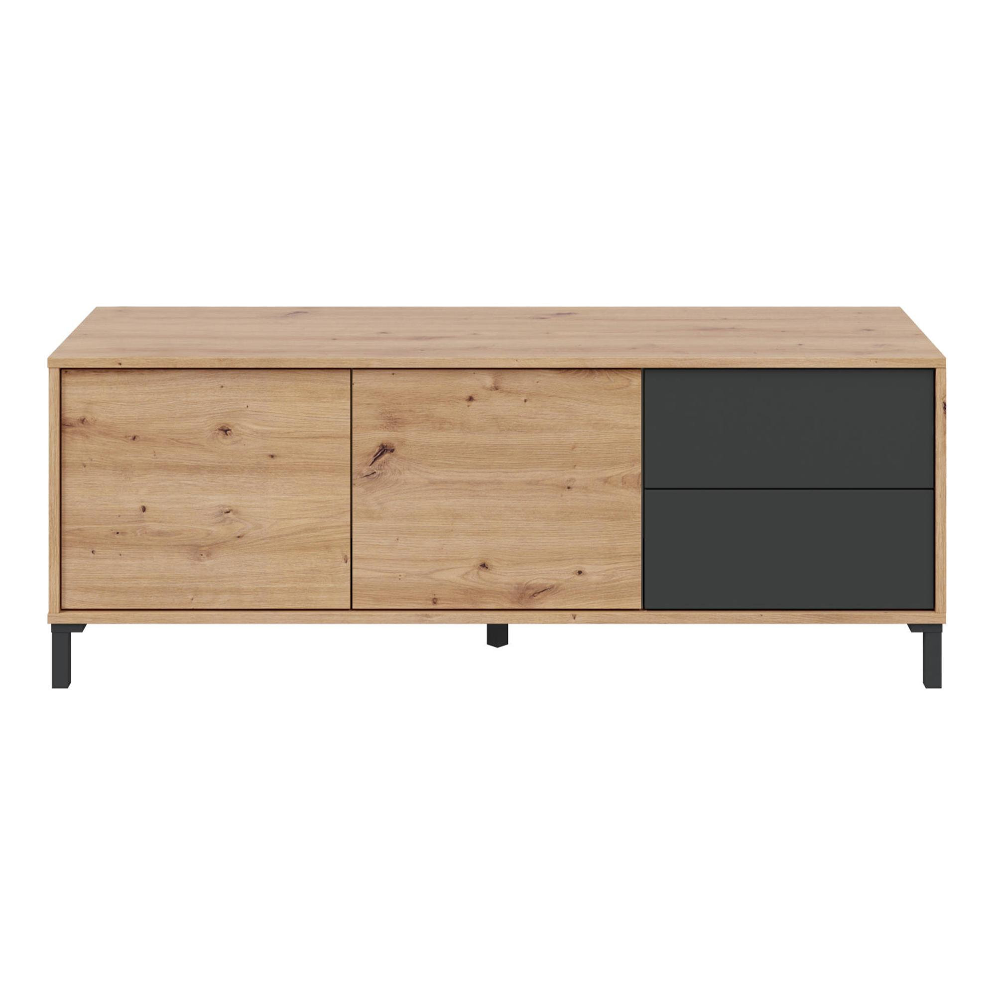 Credenza Arecibo, Madia moderna a 2 ante, Buffet da soggiorno, Mobile porta TV, Madia con piedini per salotto, cm 130x41h47, Rovere nodi e Antracite