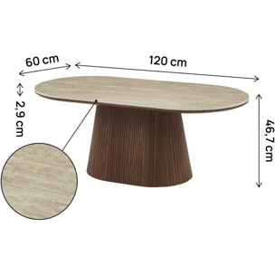 Table basse ovale en céramique "Portofino" - 120 cm -Travertin et marron