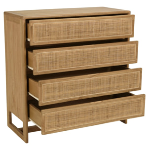 AMY - Commode 4 tiroirs 90cm en bois de mindi et rotin naturel