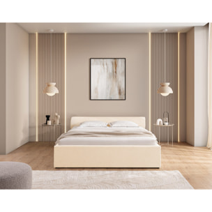 Billy - lit coffre - 160x200 cm - en tissu texturé - sommier inclus - Beige