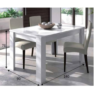 Tavolo allungabile Midland, Tavolo per sala da pranzo allungabile, Tavolo da pranzo estensibile con allunga, cm 140/190x90h78, Bianco lucido