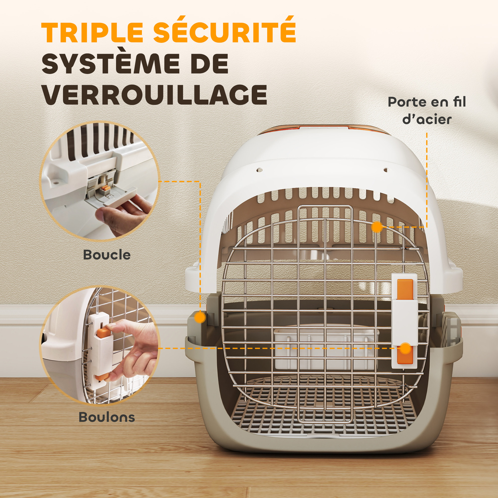 Caisse de transport chat et chien max. 4Kg porte acier gamelle intégrée