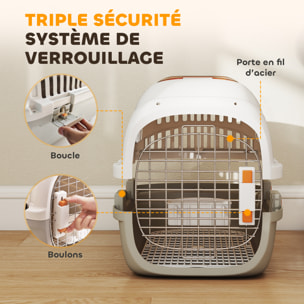 Caisse de transport chat et chien max. 4Kg porte acier gamelle intégrée