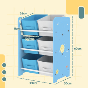 Estantería Infantil para Niños de +3 Años Estantería para Juguetes con 6 Cajas de Tela no Tejida Extraíbles Organizador de Juguetes para Dormitorio Guardería 43x30x60 cm Azul