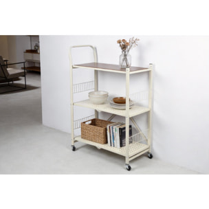 Carito de almacenaje plegable de 3 estantes con ruedas color blanco