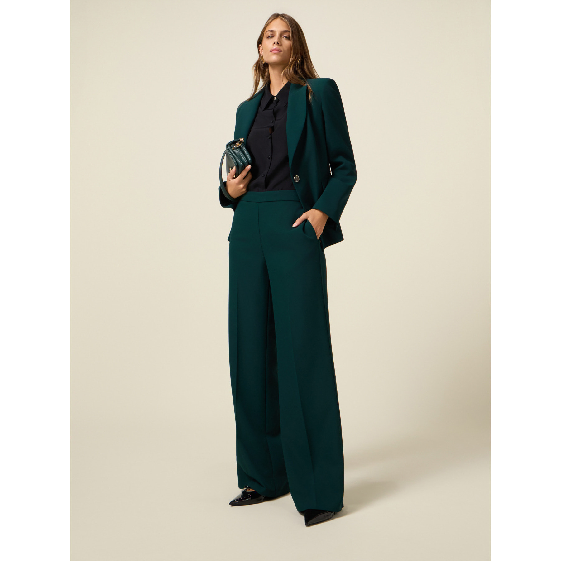 Oltre - Pantalones palazzo de tejido crepé - Verde