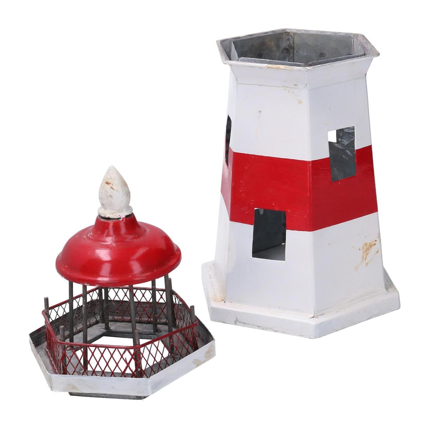 Faro in metallo Mare rosso e bianco cm17x17h36