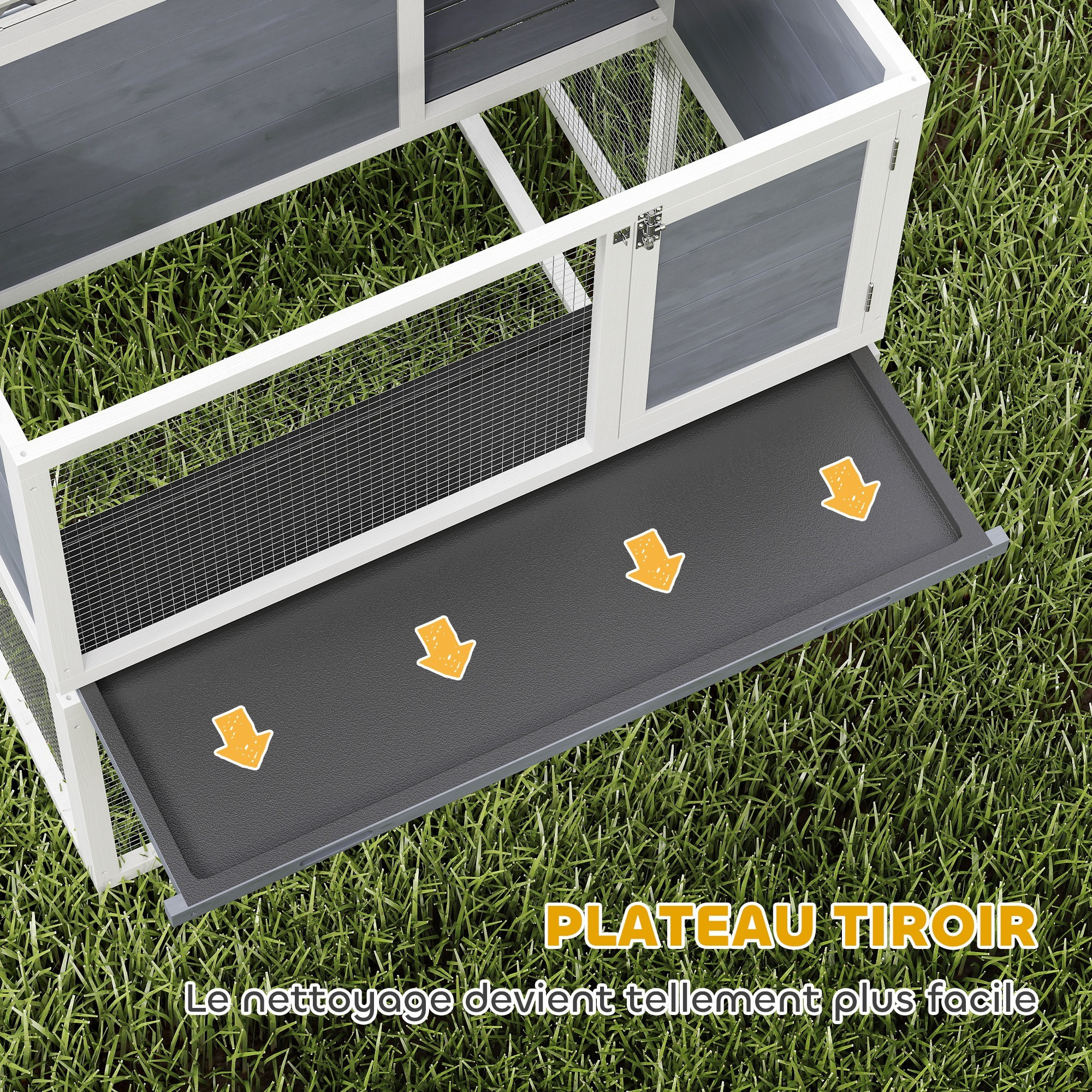 Clapier lapin extérieur 2 étages toit double ouverture bois gris