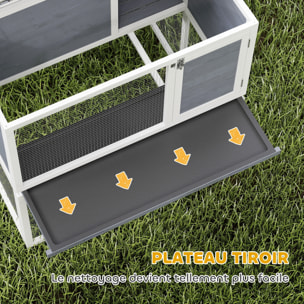 Clapier lapin extérieur 2 étages toit double ouverture bois gris