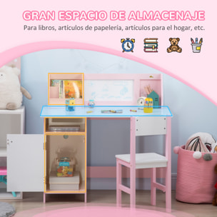 Juego de Mesa y Silla Infantil de Madera con Pizarra Blanca 90x45x85 cm Rosa