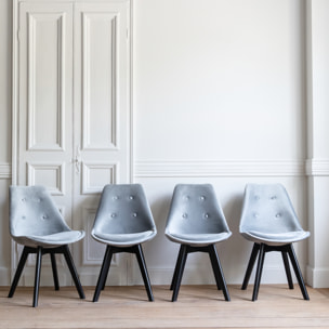 Lot de 4 chaises en velours NORA grises avec coussin