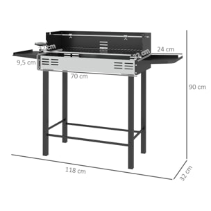 Barbacoa de Carbón Barbacoa Portátil 118x32x90 cm con Pincho Giratorio Ajustable en Altura de 3 Niveles Parrilla Plegables y Paravientos para Pícnic Camping Negro