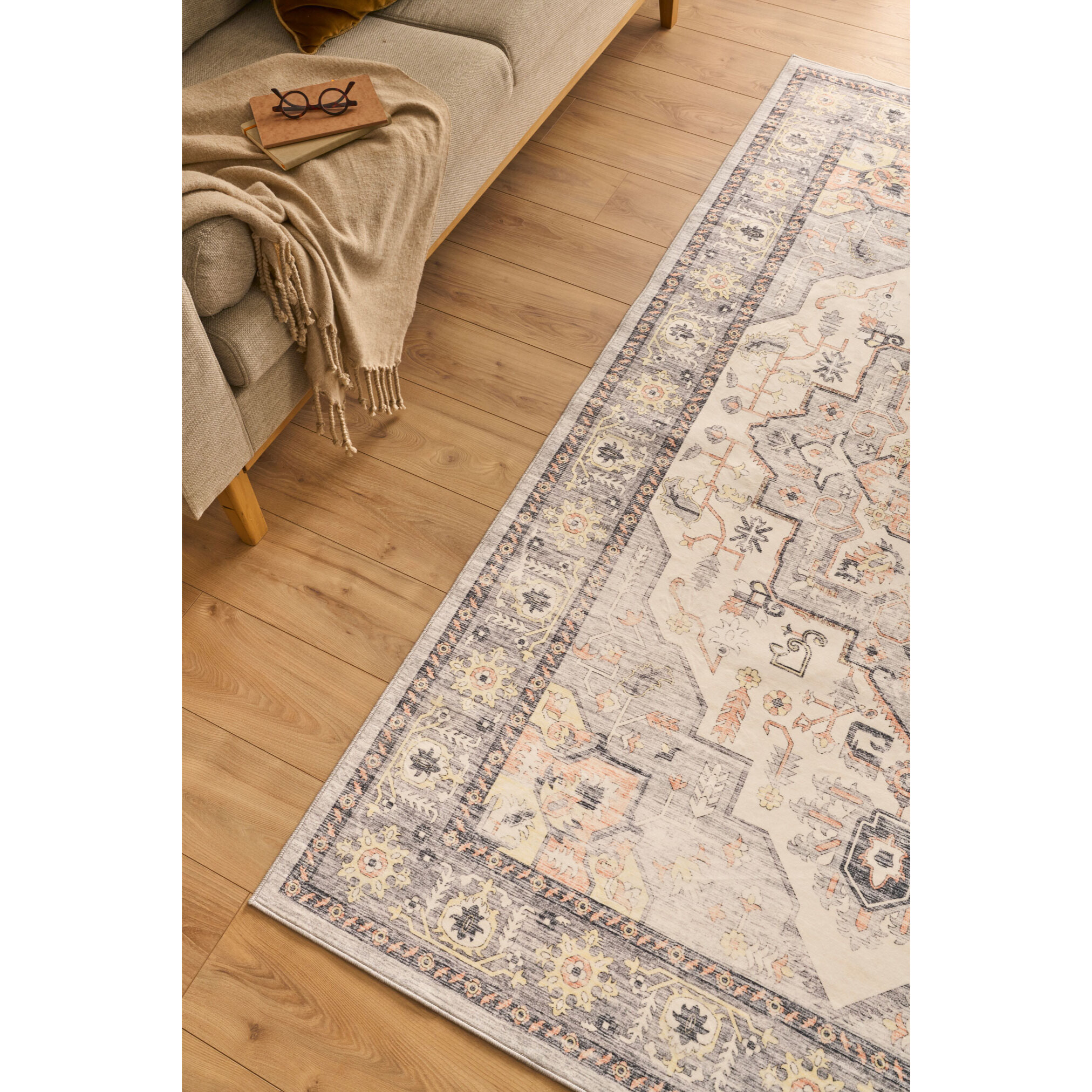 OTTOMAN - Tapis à poils courts doux à motif oriental gris