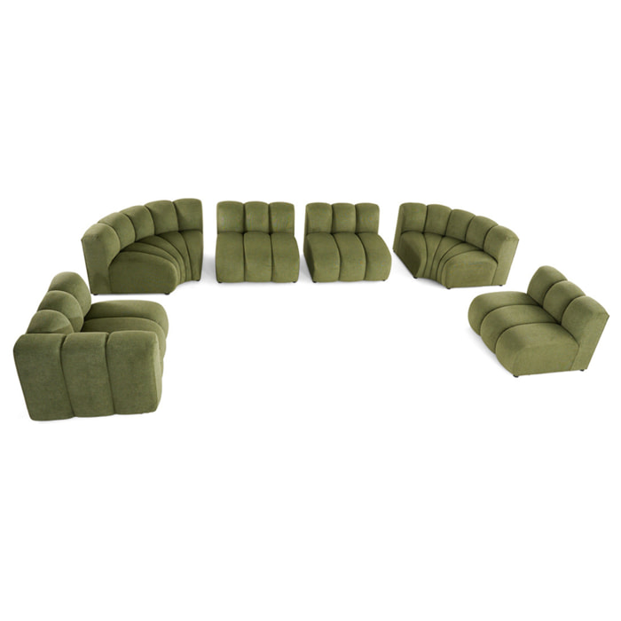 Debbie - canapé modulable panoramique d'angle droit 7 places en tissu texturé - Vert