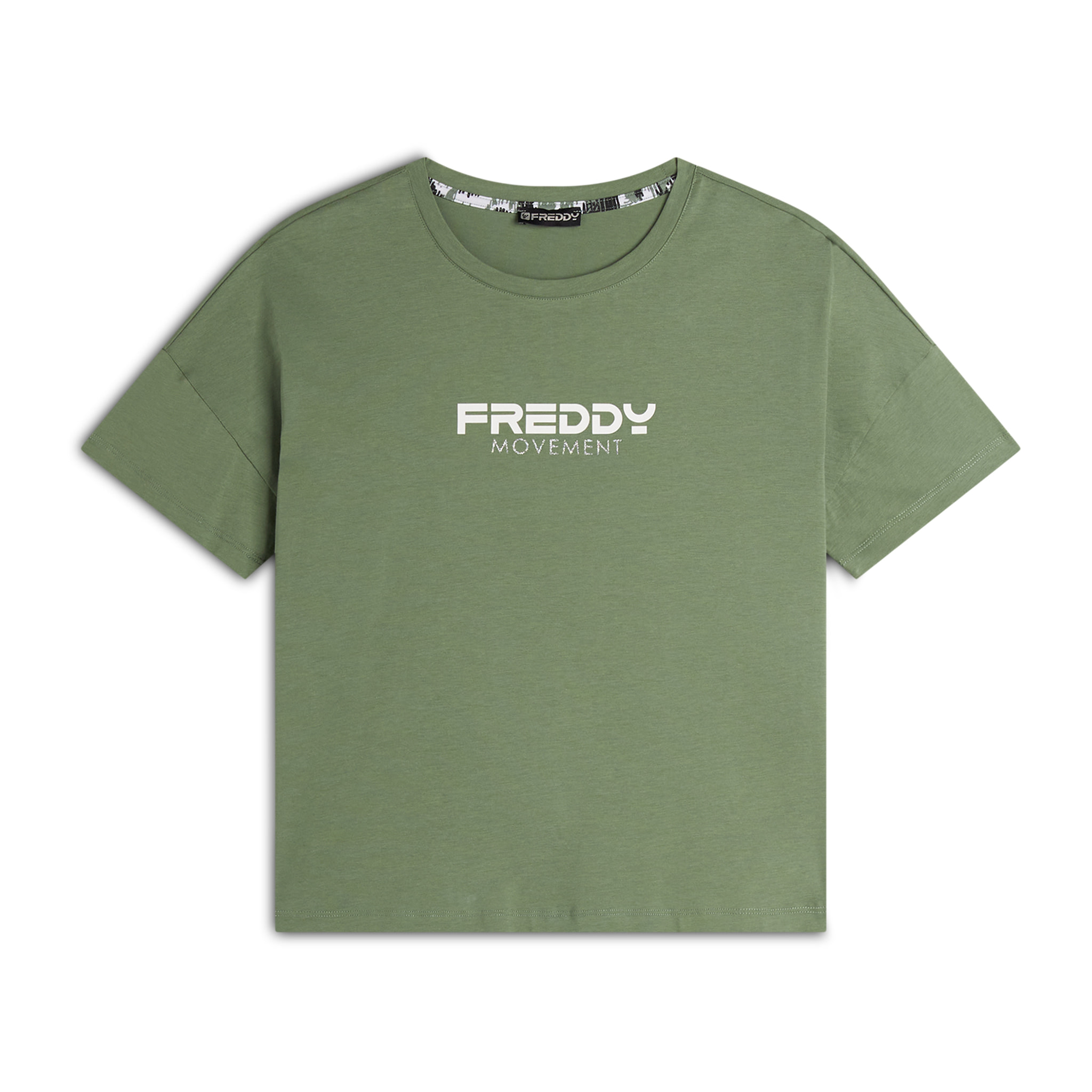 T-shirt donna comfort fit corta con stampa e spacchi