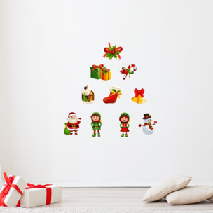 Sticker Noël le Père Noël et ses lutins - Autocollants stickers adhésifs noël - décoration fêtes